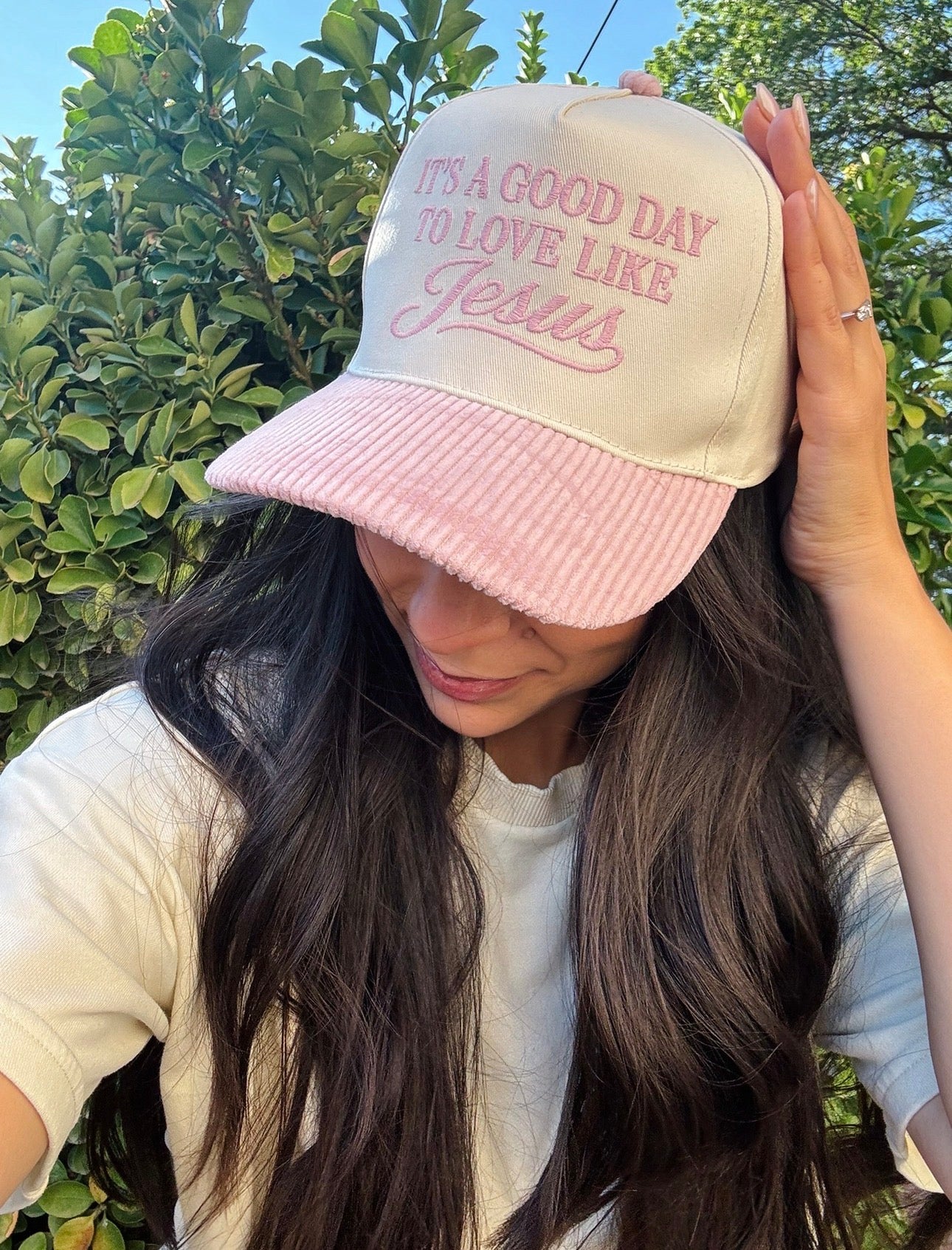 Good day to Love like Jesus Hat - pink corduroy