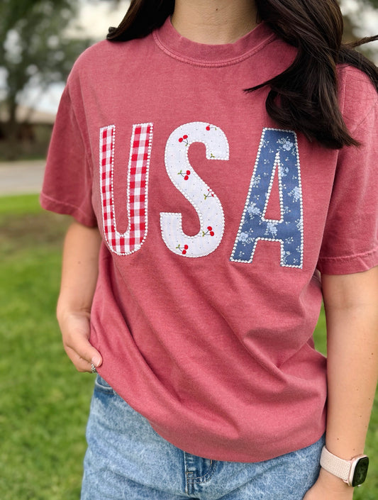 USA Patchwork Tee - Red