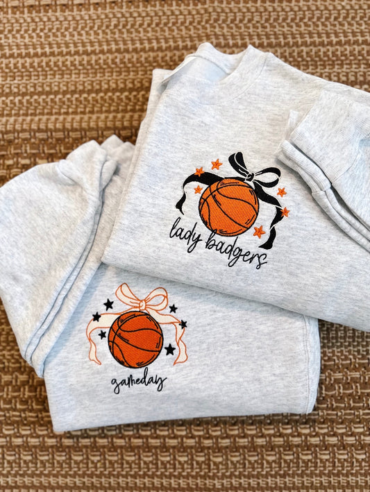 Basketball bow embroidered crewneck